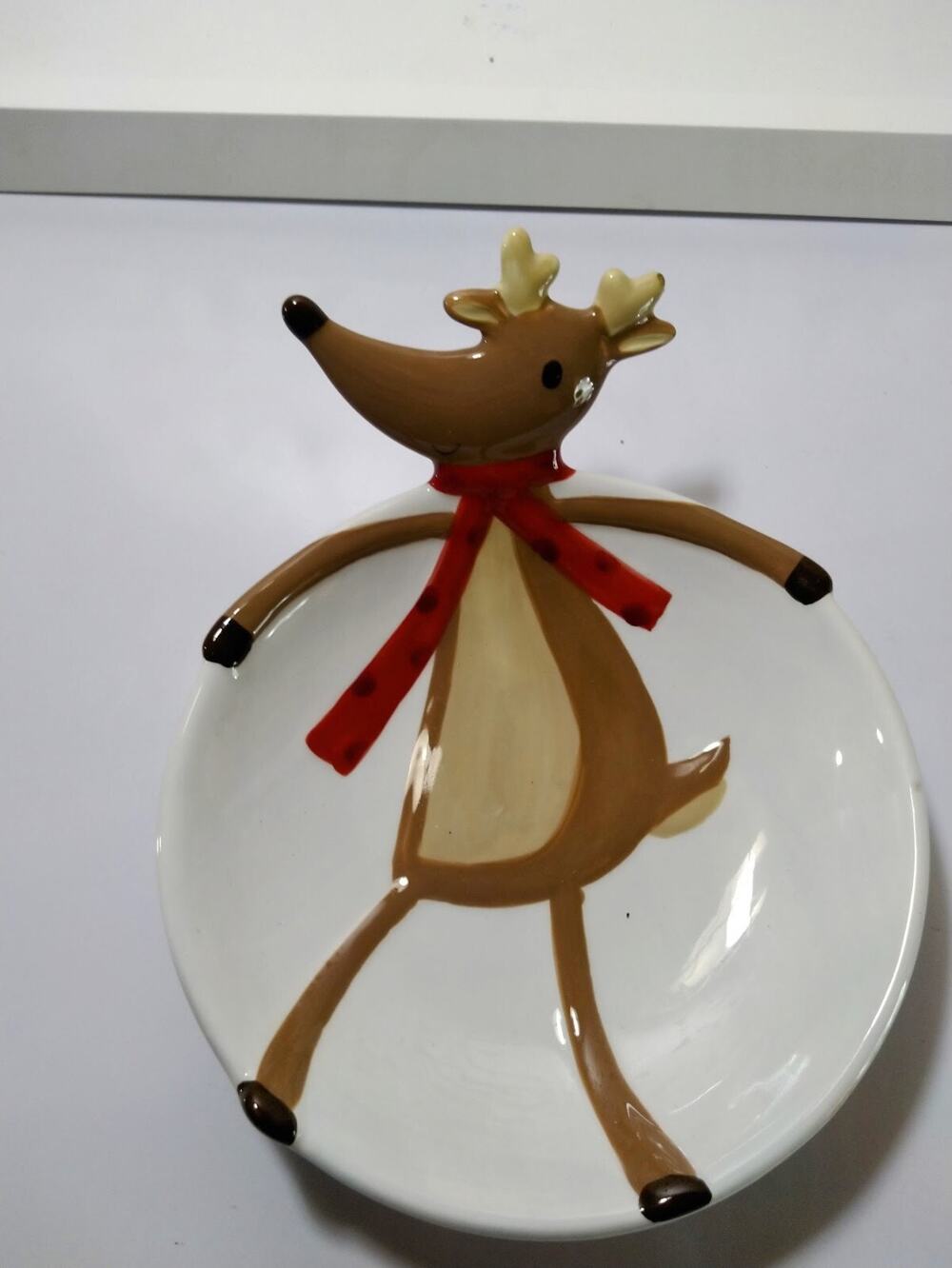 St Nicholas Square Reindeer Ceramic Christmas Dish Candy Soap Trinket Bowl